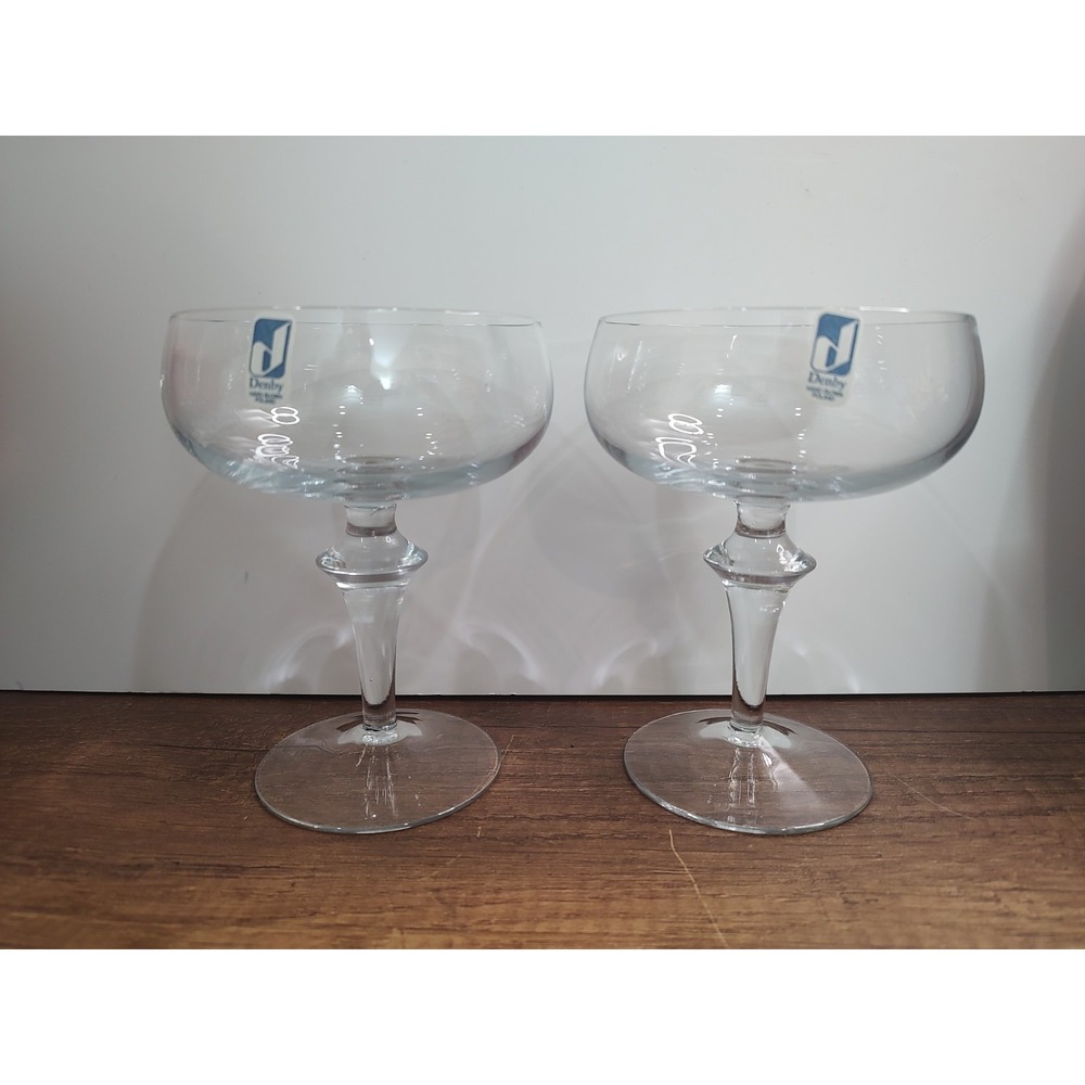 DENBY Clear Champagne Glass Lot Of 2 5.75" Tall Made in Poland